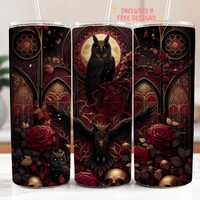 Gothic Owl Skinny Tumbler Wrap, Haunted Cathedral Owls 20oz Halloween Sublimation Design, Baroque Go