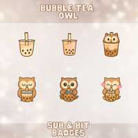 Bubble Tea Owl Sub Badges Set |  Owl Emote |  Twitch YouTube Discord | Cute  Boba Tea