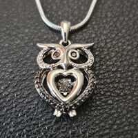 CP862 Diamond Owl Pendant in Sterling Silver with Sterling Silver Snake Chain Necklace - Vintage