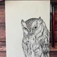 The Watcher– Glossy Prints | Owl Ink Illustration | Black and White Wildlife Art | Hand-Drawn 