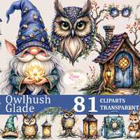 Watercolor Gnomes Clipart Set &ndash; Fairies, Owls, Forest Animals (PNG Digital Download)