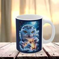 Mystic Owl Mug, Snowy Owl Family Mug, Whimsical Owl Mug, Owl Lover Mug, 11oz, 15oz