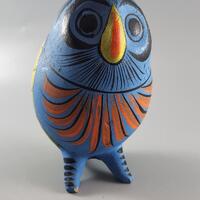 Vintage burnished pottery owl figurine from Tonala Jalisco Mexico, hand-painted Mexican folk art pot