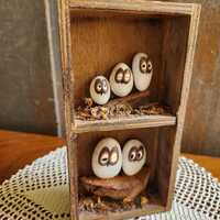 Vintage 1970s Small Drawer Owl Rock Art