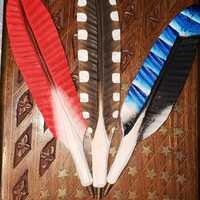 CUSTOM Carved Pen Feathers Wood 3 set Owl, Bluejays, Cardinal Hand Made Pen Lot Unique and Cute