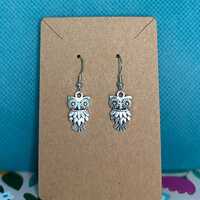 Silver Owl Earrings | Woodland Animal Jewelry | Lightweight Dangle Earrings