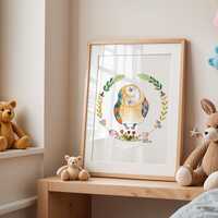 Owl, Digital, Watercolor Illustration, Baby Nursery Wall Art, Playroom, Toddler Room Poster, Whimsic