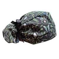 Mystical Night Moth Owl Mushroom Celestial Stars Moon Ponytail Scrub Cap Satin Lined Surgeons Surgic