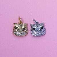 Owl Pendant,18K Gold Filled CZ Forest Guard Owl Charms,Cute Cartoon Owl Gold Silver Charms Bracelet 