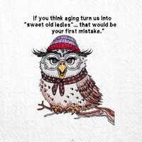 Aging Ladies Machine Embroidery Design Owl With Glasses Embroidery Design Sweet Old Ladies Quote Des