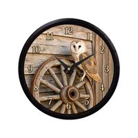 3D Printed Barn Owl Wall Clock, Rustic Farmhouse Wagon Wheel Timepiece, Country Cabin Decor, Woodlan