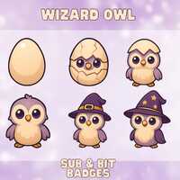 Wizard Owl Sub Badges Twitch | | Bits |Owl Sub Badges | Cute Owl for twitch | Emote | Channel Point