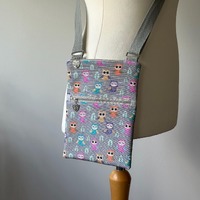 Small cross body bag. Owl fabric. Ideal for dog walking.