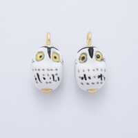 Hand painted White Ceramic Owl Pendant, 24K Gold Filled Night Owl Bird Animal Charm For Necklace Bra