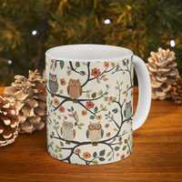Floral Owl Mug, Fall Leaves Coffee Cup Autumn Woodland Mug Cute Owl Lover Gift Fall Floral Owl Kitch