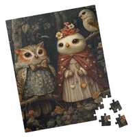Whimsical Owl Couple Puzzle: Vintage Clothes, Enchanted Forest Jigsaw