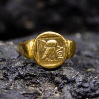 Ancient Greek Owl Domed Ring | 24K Gold Plated 925 Sterling Silver | Unisex Athena History Ring | My