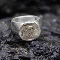 Ancient Greek Owl Coin Signet Ring | 925 Sterling Silver Athena Ring | Ancient Coin Inspired Ring | 