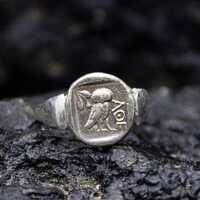 Ancient Greek Owl Domed Ring | Sterling Silver Signet Coin | Unisex Athena Coin Jewelry | Dainty Myt