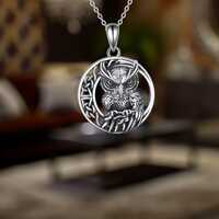 Owl Necklace Celtic Moon 925 Sterling Silver Celtic Knot Symbol Owl Necklace for Men And Women