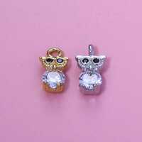 Owl Pendant,18K Gold Filled CZ Forest Guard Owl Charms,Cute Cartoon Owl Gold Silver Small Charms Bra