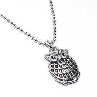 Silver Owl Pendant on Silver Diamond Cut Ball Chain Necklace