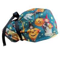 Retro Halloween Witch moon pumpkin ghost Owl black cat  Ponytail Scrub Cap Satin lined Surgeons Surg