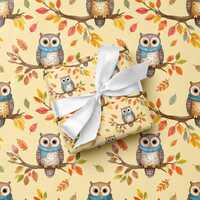 Fall Owl Wrapping Paper for Autumn Birthdays and Woodland Baby Gifts