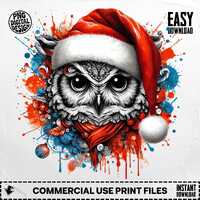Christmas Owl Digital Art, Santa Hat Owl, Holiday Animal Graphic, Cute Owl PNG, Festive Owl Clipart,
