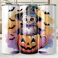 Owl Witch Tumbler Wrap, Halloween 20oz Skinny Tumbler PNG, Pumpkin Sublimation Designs, Fall Digital