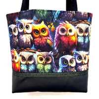 Bright Owls Fabric Purse with a Vinyl Bottom