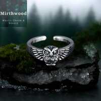 Silver Owl Adjustable Ring, 925 Silver Gothic Style Owl Jewellery, Unique Mythical Owl Ring Gift for