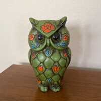Vintage Mod Owl Bank, 1960's Mod Paper Mache Owl Bank, Figurine, Green Owl, Mod, 1960s Decor