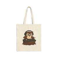 Fall seasonal Tote Bag - DJ Owl Cotton Canvas Tote Bag, Eco-Friendly Shopper, Gift for Music Lovers,