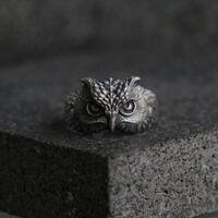 Handcrafted Silver Owl Ring, Symbol of Wisdom, Mystery Nature Inspired, Animal Jewelry for Men Women