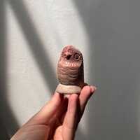 Vintage Carved Stone Owl Figurine - Folk Art Owl Sculpture - Natural Stone Decor - Woodland Animal A