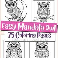 Owl Mandala Coloring Pages for Adults & Kids - Printable Relaxing Mandala Art, Stress Relief Act
