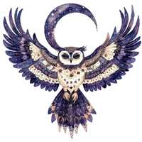 Owl and Moon PNG Clip Art, 12x Folk Art Owl Clipart Set, Watercolor Night Sky Clip Art, Paper Crafts