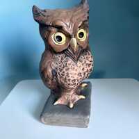 Vintage Atlantic Mold Ceramic Owl Figurine on Book – Hand-Painted 9.5 ” Tall – Mid