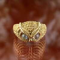 Gold Owl Ring with Labradorite Eyes | Statement Brass Owl Jewelry | Handmade Animal Totem Ring | Boh