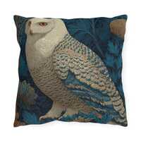 White Owl Floral Pillow: Boho Woodland Cottage Decor