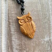 Hand-Carved Wood Owl Pendant: Indonesian Necklace