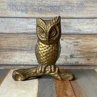 Vintage Solid Brass Owl Perching on Branch Figurine Ornament