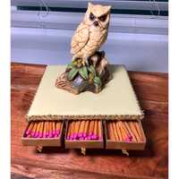 Vintage MCM Terrestone Orzeck Owl Matchbox Holder: Bird Lover Gift