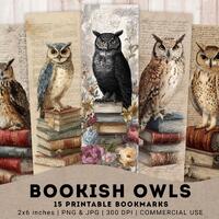 Bookish Owl Bookmarks, 15 PNG + 3 JPG Vintage Owl, Wise Owl, Printable Bookmarks, Owl junk journal, 