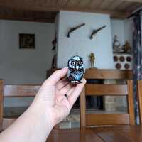 Vintage Swiss Ceramic Owl Figurine: Hand-Painted Blue & White Decor