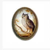 Victorian Inspired Owl Brooch, Vintage Style Great Horned Owl Pin, Autumn Pin, Halloween Brooch, Wit