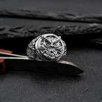 925 Sterling Silver Viking Owl Ring: Celtic Norse Signet