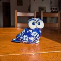 Vintage Villeroy & Boch Cobalt Owl Figurine: Hand-Painted Floral Decor