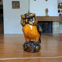 Vintage Glazed Ceramic Owl Figurine: Mid-Century Rustic Decor